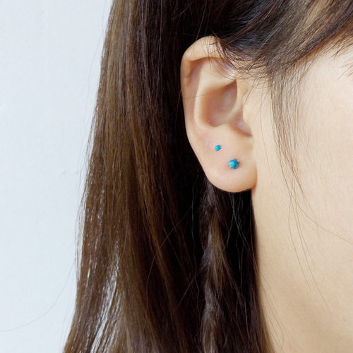 手工极小2/3mm蓝松石耳骨钉足银