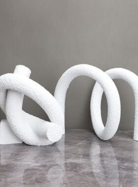 现代简约树脂白色摆件样板房售楼部卧室书房客厅桌面玄关饰品摆件