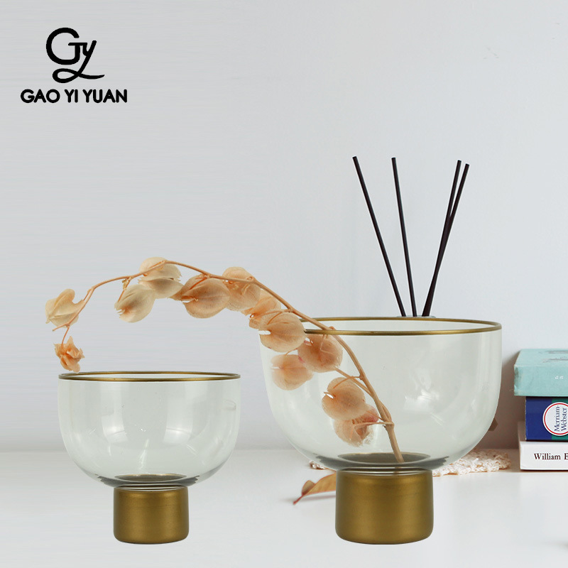 北欧钙钠玻璃花瓶卧室家具装饰花瓶碗圆形透明创意玻璃插花瓶