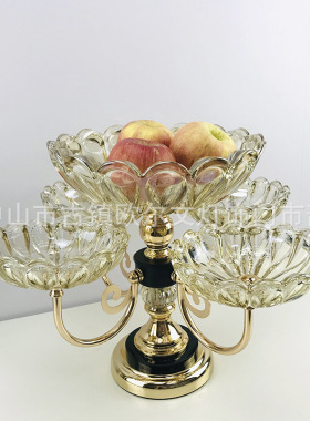 欧式水晶玻璃多层网红水果盘现代家用客厅茶几创意轻奢零食糖果盘