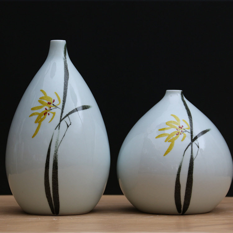 新中式陶瓷小花瓶客厅摆件禅意手绘干花中式复古小清新装饰品