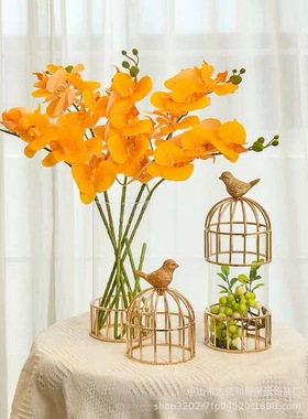 美式金属桌面花器样板房家居装饰品灯笼鸟笼现代软装干花花插摆饰