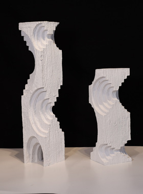 现代简约艺术白色黑色树脂摆件样板间售楼处抽象波纹处软装饰品