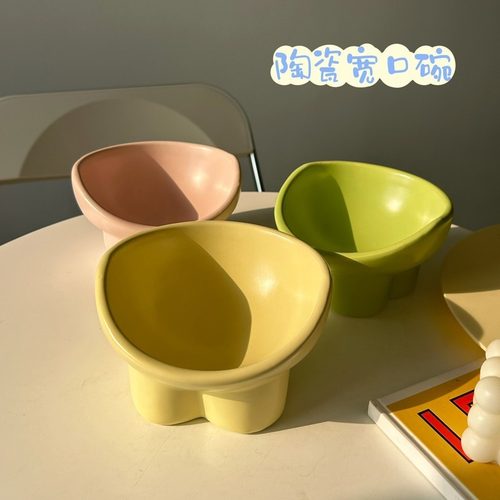 猫碗陶瓷猫粮碗狗碗大口径猫食盆吃饭喝水饭碗高脚防打翻宠物用品