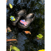 花 扣创意diy羊毛毡年年有鱼鞋 bidi小众洞洞鞋 配饰卡洛驰智必星鞋