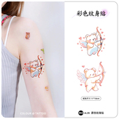 彩色纹身贴纸防水女持久天使小熊丘比特手臂花臂彩绘 一份两张