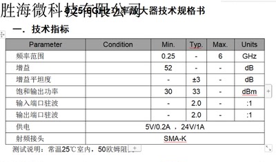0.25-6GHz 52dB 30dBm 1W SMA 超宽带功放 宽带功率放大器