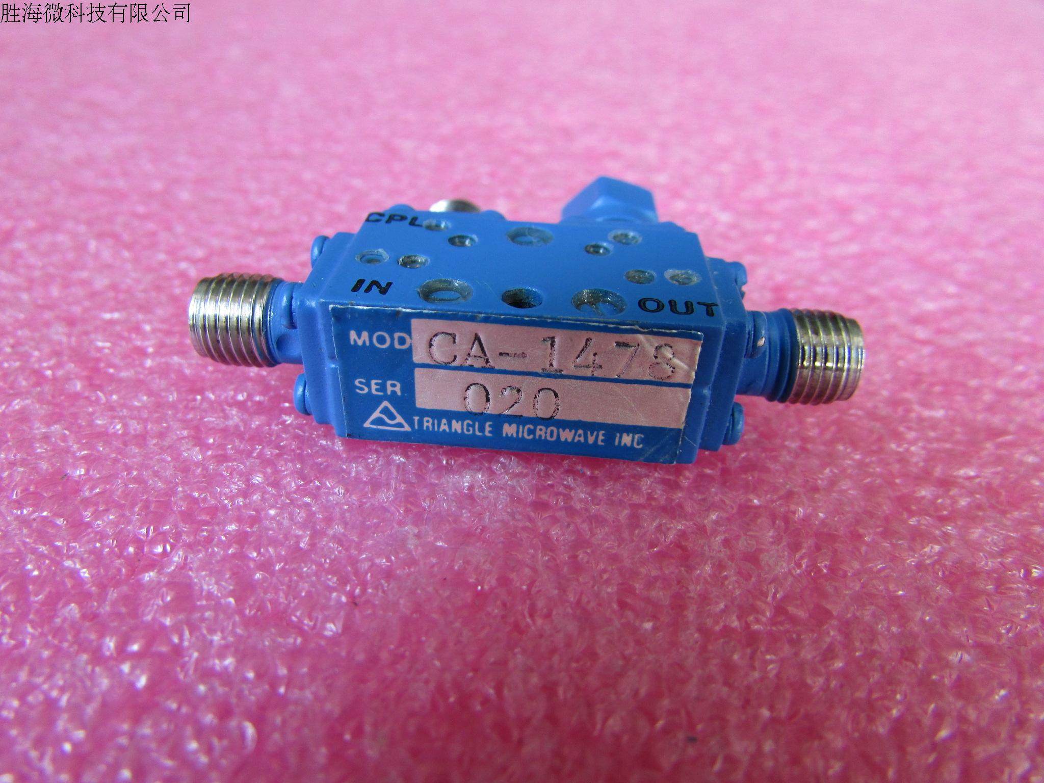 进口 CA-1478  5-9GHz 20dB SMA 射频微波同轴宽带定向耦合器  频率范围：5-9GHz 耦合度：20 dB 平均功率：50 Watts 峰值功率：3 kW 重量(Max)：3.4(oz)，97(gr) 连接器形式：SMA type 工作温度：-54 to +105℃ 储藏温