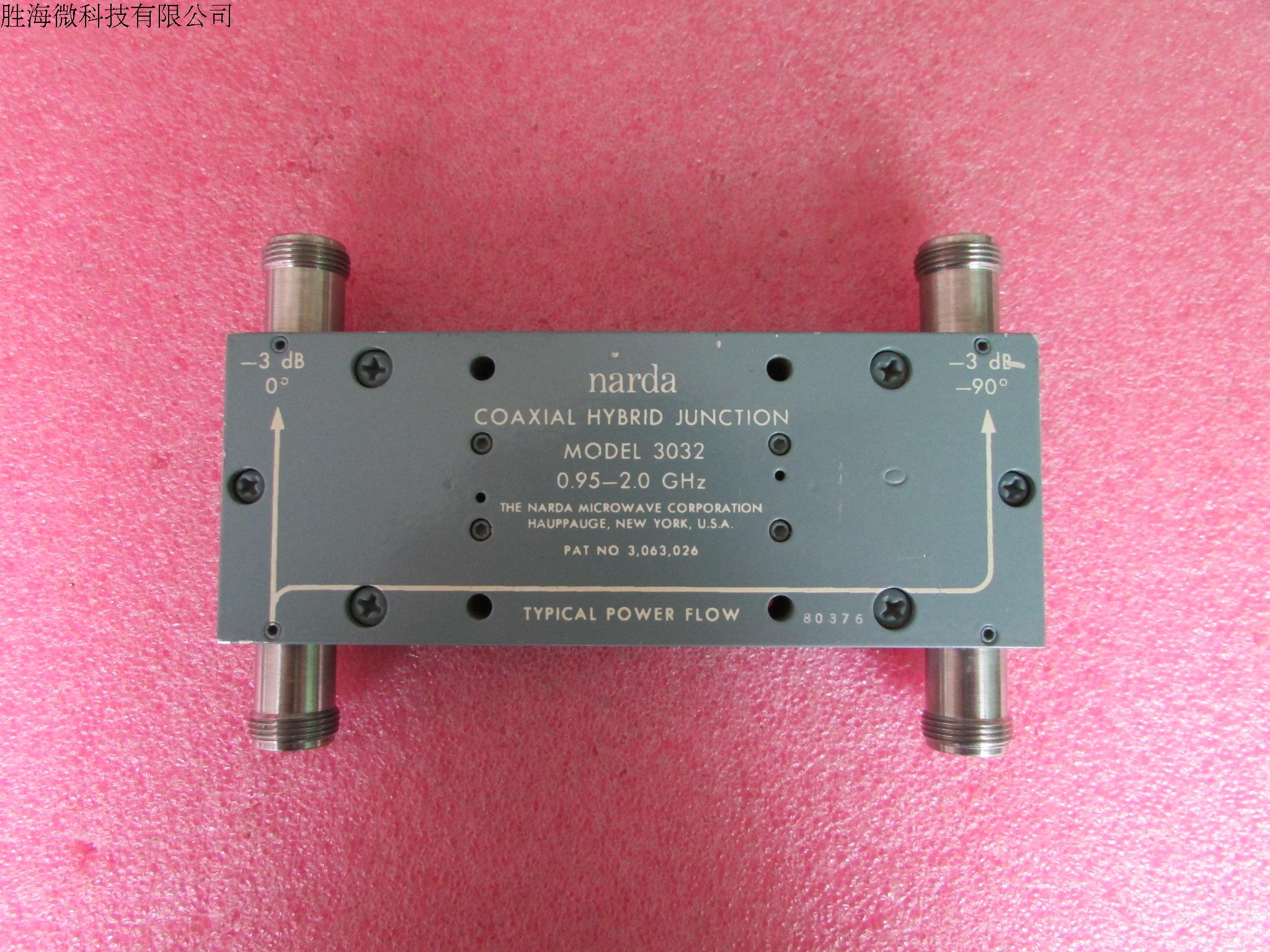 narda 3032 0.9-2.3GHz N RF 3dB耦合器 90度电桥 90度功率功分器 型号：3032 工作频率：0.9-2.3GHz 插入损耗(MAX)：0.3dB 最大平均功率：200瓦 耦合度：3dB 接头： N母 官网资料： https://nardamiteq.c
