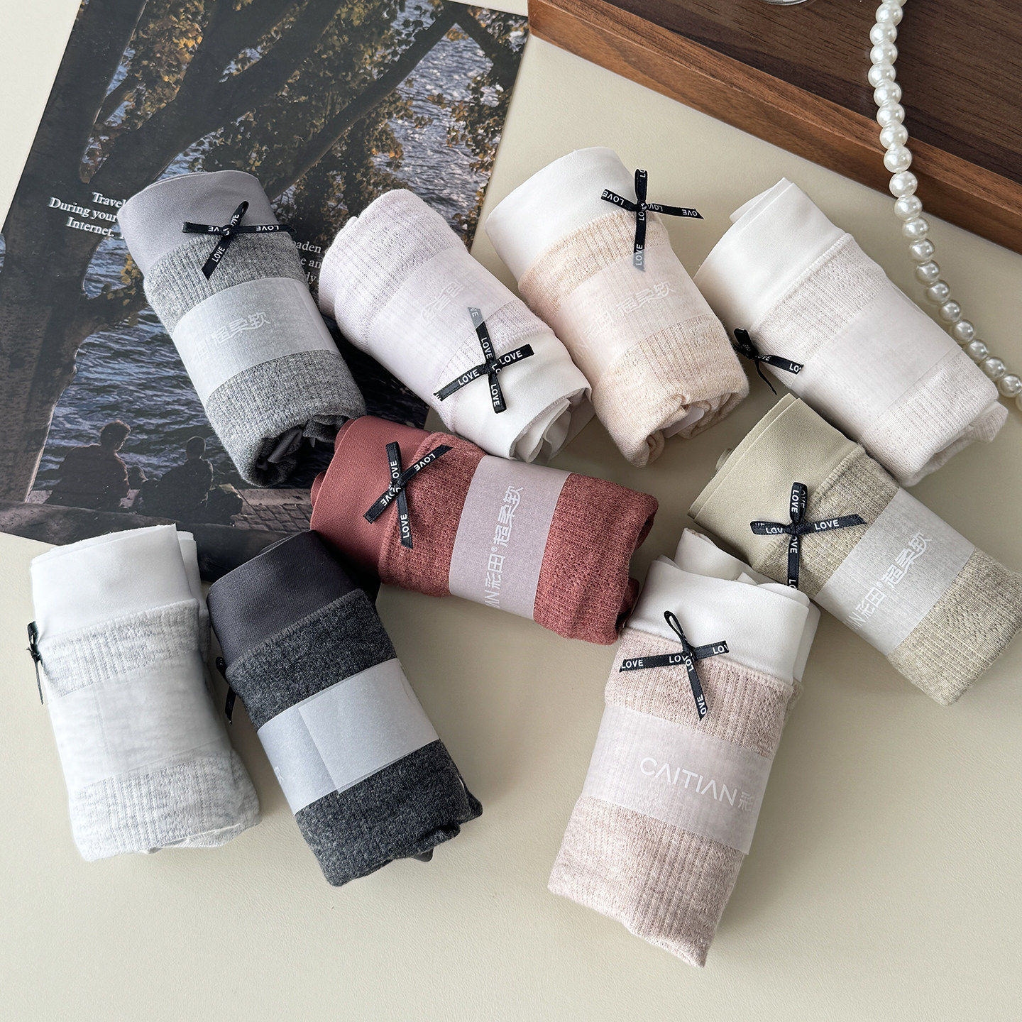 彩田莫代尔棉女士内裤25年秋冬款中腰10A抗菌柔软少女无痕三角裤