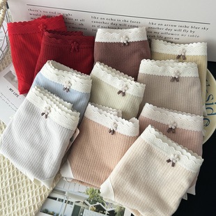 磨毛棉莫抗菌舒适无痕短裤 彩田25年秋冬新款 女士中腰蕾丝花边内裤