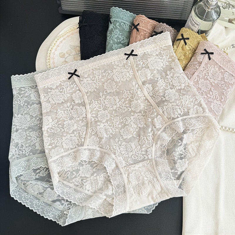 贝莱娅2670轻奢性感蕾丝高腰收腹裤蝴蝶结轻薄舒适蚕丝底裆女内裤