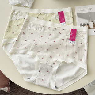 三角裤 棉莫碎花蕾丝边大码 抗菌 高腰碎花女内裤 花仙子25年秋冬新款