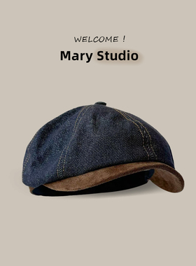 秋冬小众设计师款水洗做旧牛仔前进帽女日系简约百搭男日系画家帽