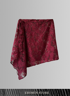 红色蕾丝屁帘镂空跑步遮屁帘叠穿氛围感纱裙系带围裙半身裙裙帘