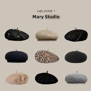 2024新款 日系百搭羊绒英伦复古大头围蓓蕾帽男纯色 女显脸小韩版