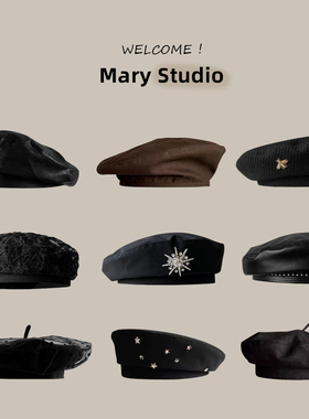 春夏小众设计师款复古贝雷帽女百搭无檐画家帽显脸小黑色帽子时尚