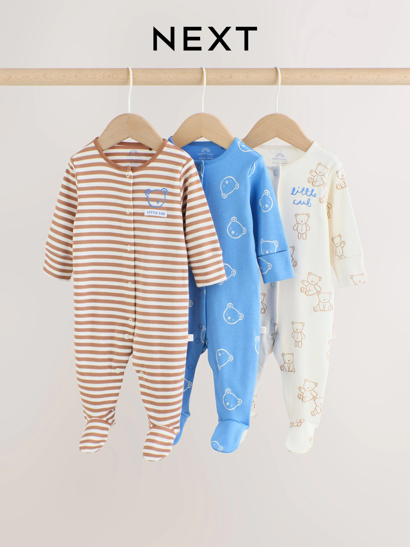 UK NEXT Baby Long-Sleeve Jumpsuit Baby Closed-Foot Crawl Suit Boys' Spring and Autumn Little Bear Pure Cotton One-Piece Sleepwear