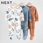 英国NEXT进口婴幼儿春秋睡衣宝宝包脚爬服动物涂鸦纯棉长袖 连体衣