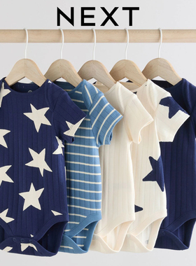 英国NEXT进口婴儿星星短袖包屁衣宝宝纯棉包臀三角爬服baby连身衣