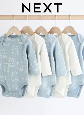 英国NEXT进口婴儿长袖爬服男宝宝春秋衣纯棉连身衣小熊长袖包屁衣