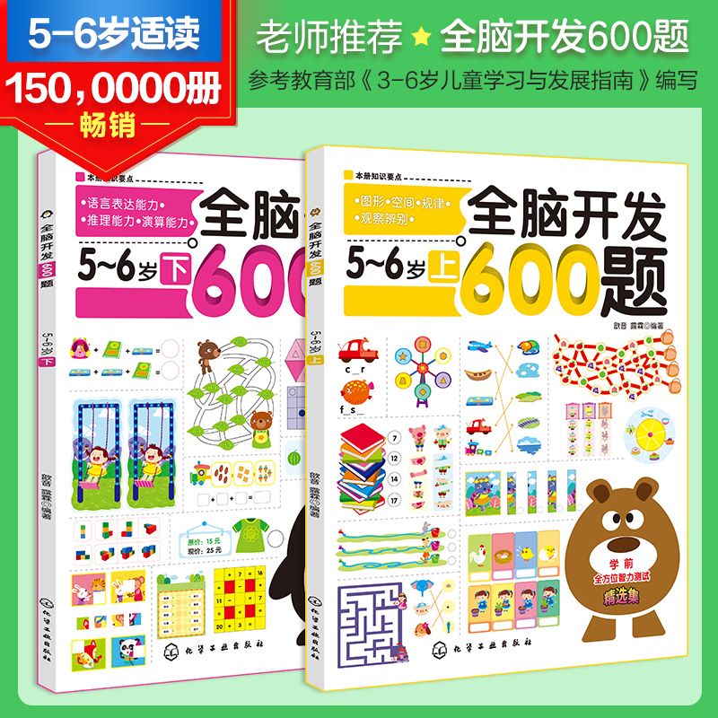 思维逻辑训练书 全脑开发600题5-6岁 全套2册 儿童幼儿园大班幼小衔接全套教材益智思维训练书籍智力全脑左右脑开发数学思维训练书