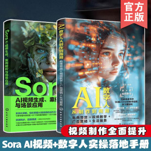 AI视频生成 Sora 案例解析与场景应用 AI数字人从制作到商用 视频制作实操案例书籍 赠视频 电商带货视频教学广告营销生活服务 2册