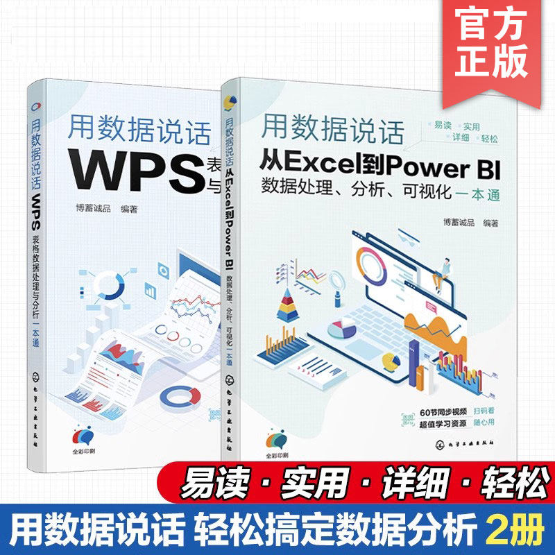 赠60节视频课 2册 用数据说话 从Excel到Power BI数据处理分析可视化+WPS表格数据处理与分析一本通 职场学生办公软件应用入门书籍