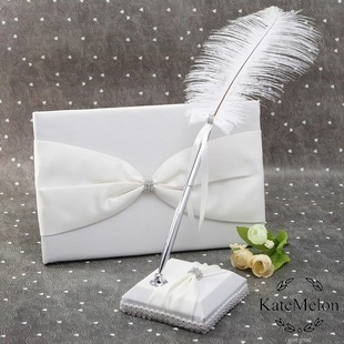 结婚迎宾签字笔 签到台布置大羽毛笔座 嘉宾留言簿签字笔 签到本