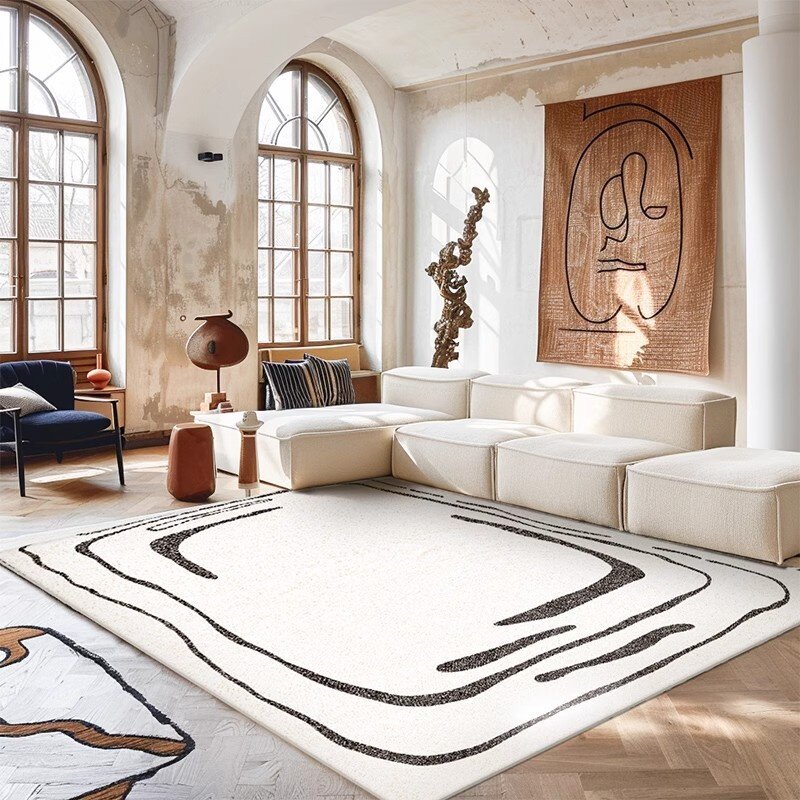 简约中古风仿羊绒地毯客厅大面积耐脏亲肤茶几垫卧室易打理床边毯