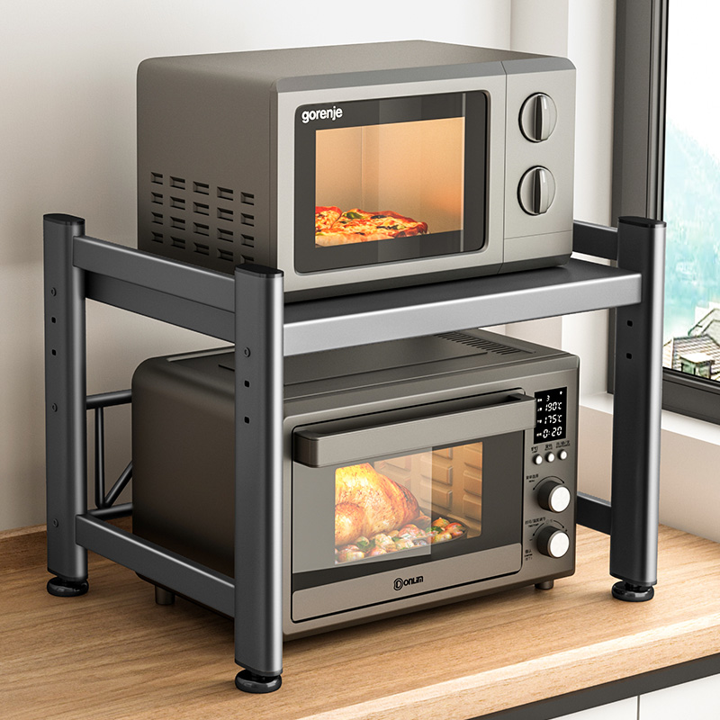 厨房微波炉置物架可伸缩家用多层烤箱支架桌面台面电饭煲收纳架子