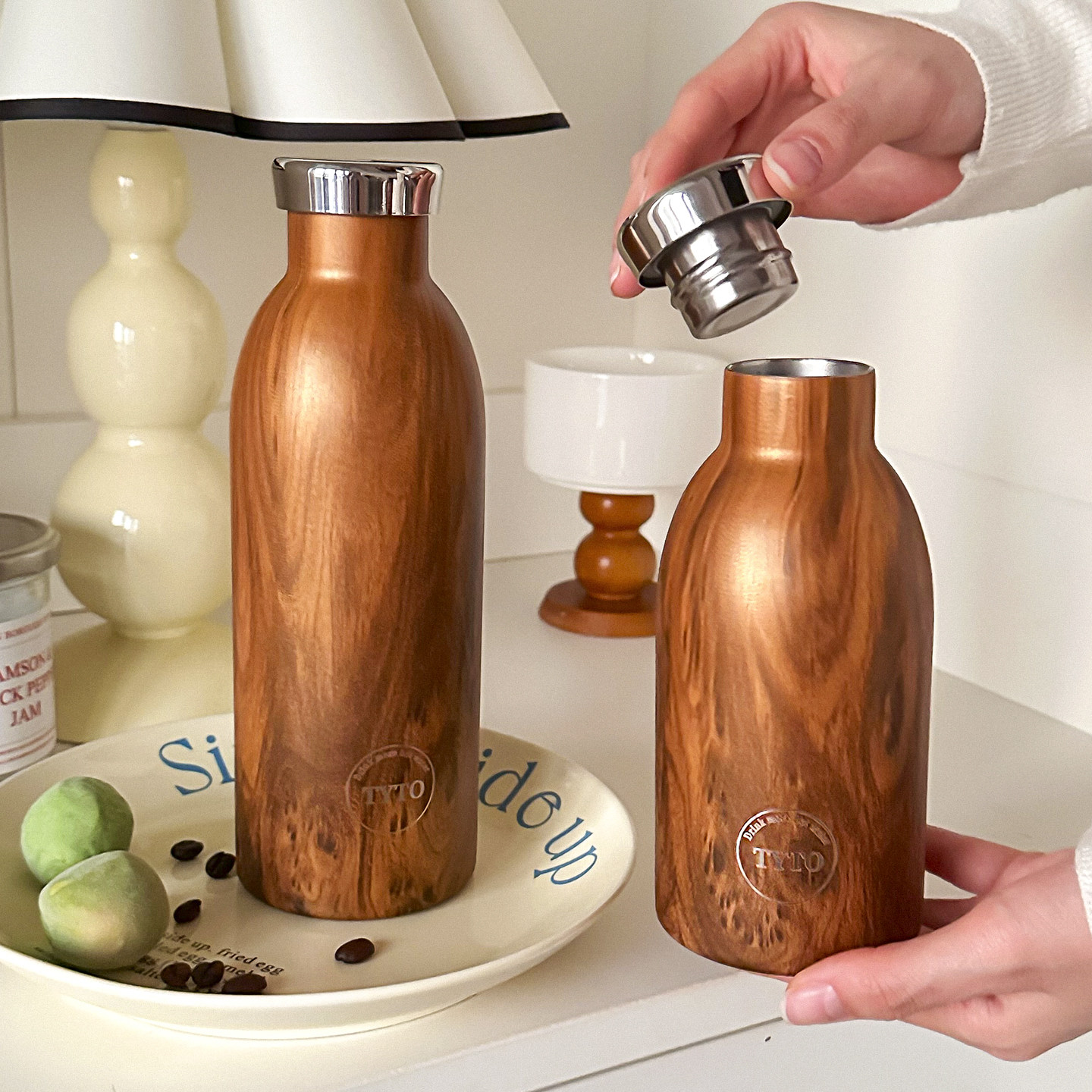 木纹保温杯设计感复古水杯高颜值轻奢咖啡杯女大容量办公室杯子男