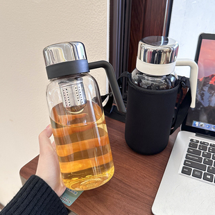 玻璃杯大容量便携水杯1000ml耐高温泡茶水壶茶水分离带杯套喝水杯