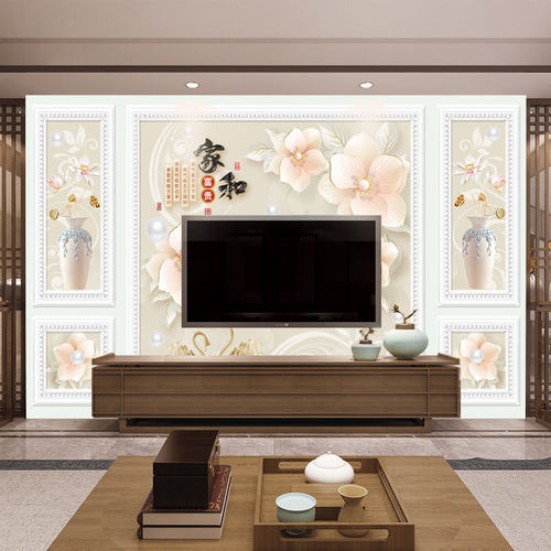 3D8D立体壁画家和富贵浮雕花卉客厅电视背景墙纸卧室沙发无缝壁纸