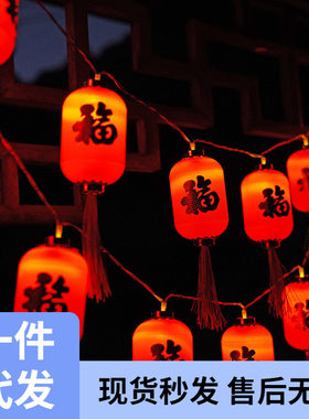 新年福袋春节元宵节装饰灯led流苏红灯笼灯串喜庆过年节日彩灯