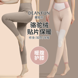 蝶安芬驼绒护膝保暖裤女加绒加厚高腰打底裤秋冬季棉毛裤线裤护肚