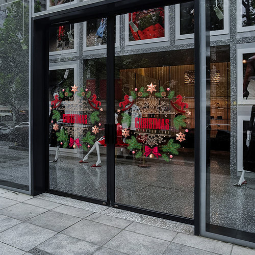 圣诞节装饰花环玻璃门贴膜