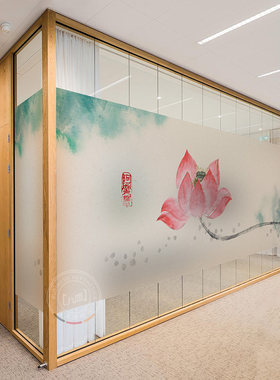 中式荷花字画装饰贴隔断中国风