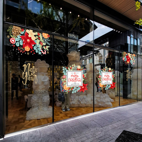 圣诞新年静电玻璃门窗花卉装饰