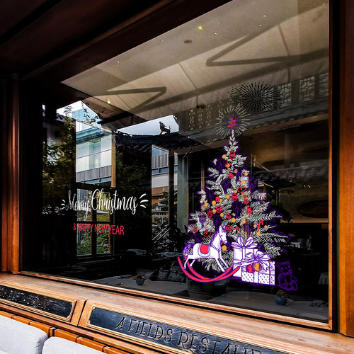 圣诞木马装饰玻璃门贴纸