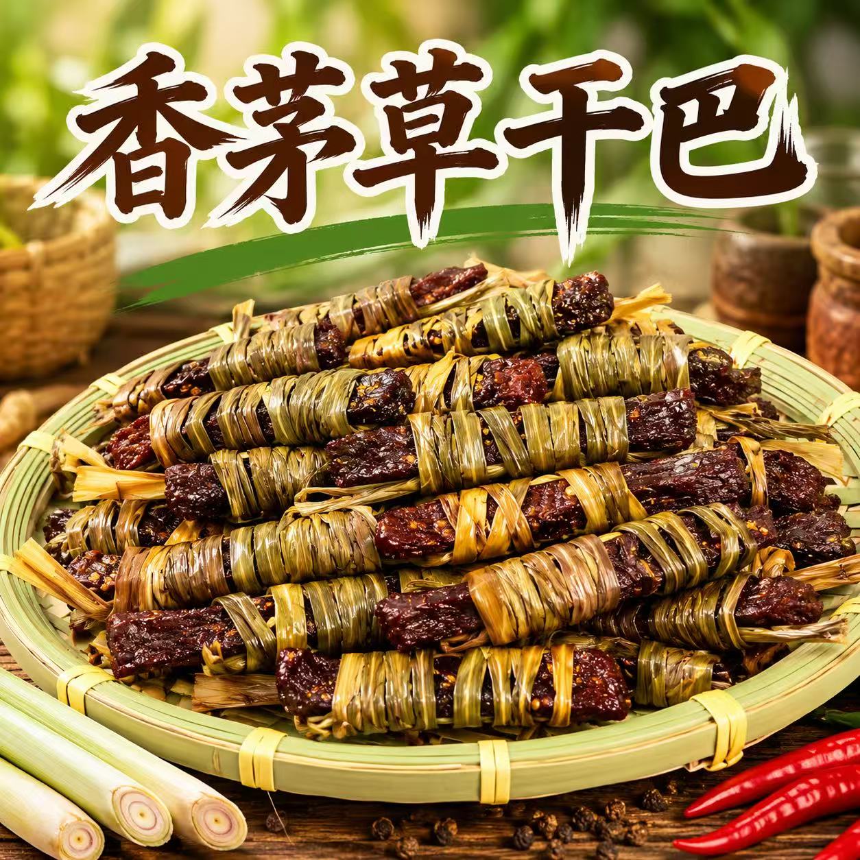 香茅草干巴 云南德宏芒市特产干巴零食干巴香茅草牛肉干开袋即食