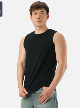 韩玛斯男士背心莫代尔棉透气宽肩汗衫上衣大码窄肩无袖t恤H13071