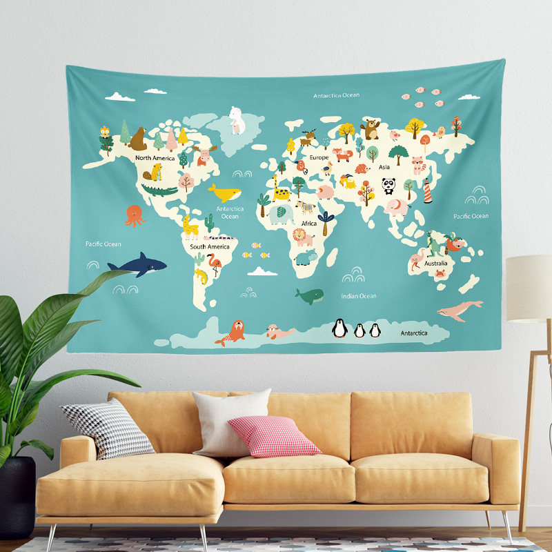 遮挡挂布世界地图挂毯东屋集