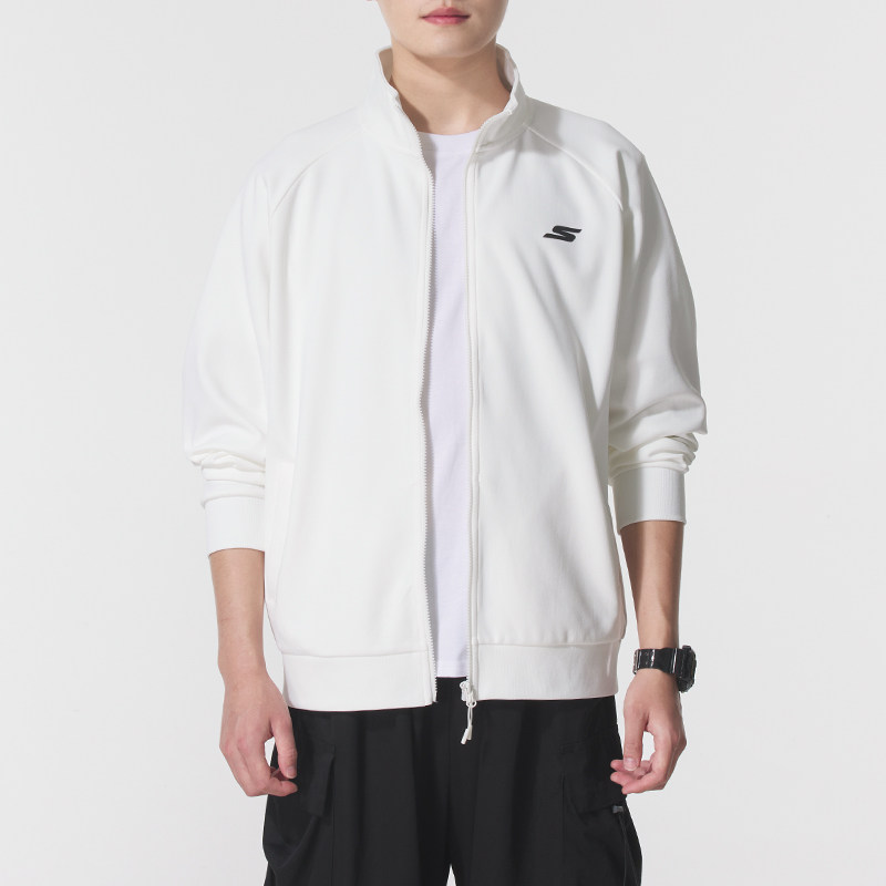 斯凯奇春季新款针织夹克男女通用白色休闲外套官方正品