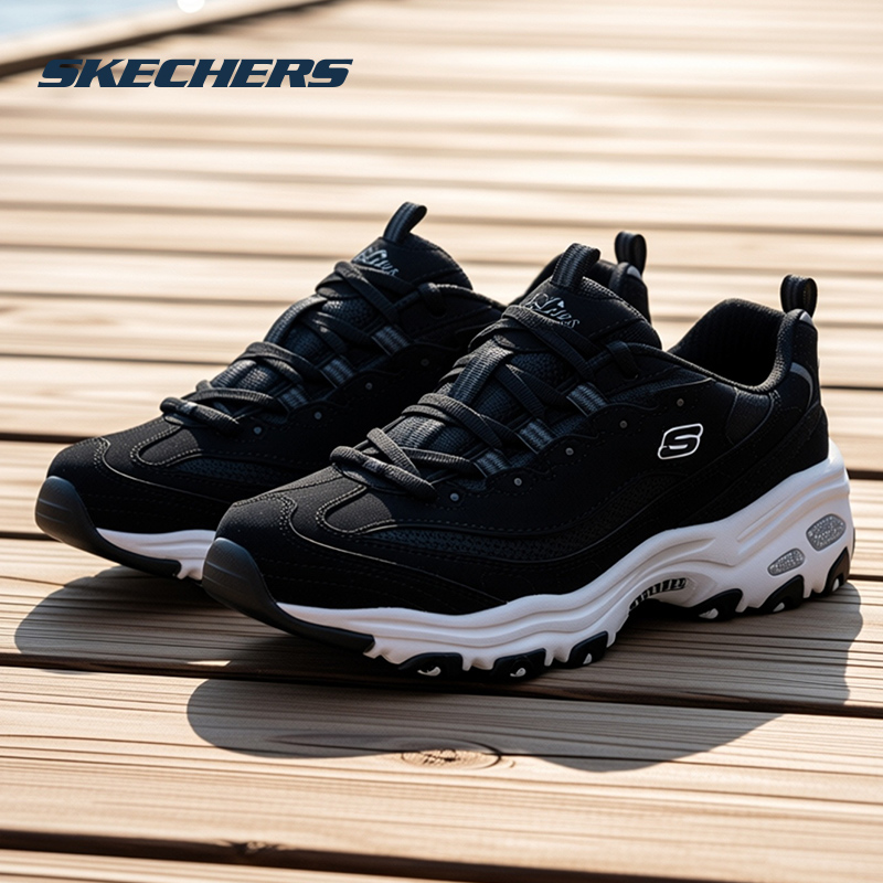 斯凯奇女鞋熊猫鞋新款运动鞋厚底黑色老爹鞋官方正品软底休闲鞋子