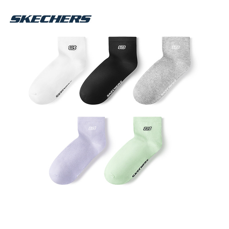 斯凯奇女袜透气短袜官方正品休闲袜五双装袜子女款夏季耐磨短筒袜