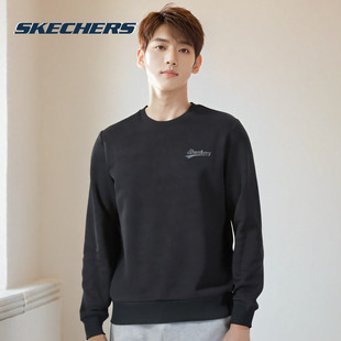 斯凯奇男装上衣冬季新款柔软针织加绒女装卫衣男女同款圆领套头衫