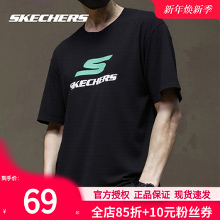 新款 T恤衫 黑色夏季 运动上衣圆领男女同款 宽松官方半袖 斯凯奇短袖