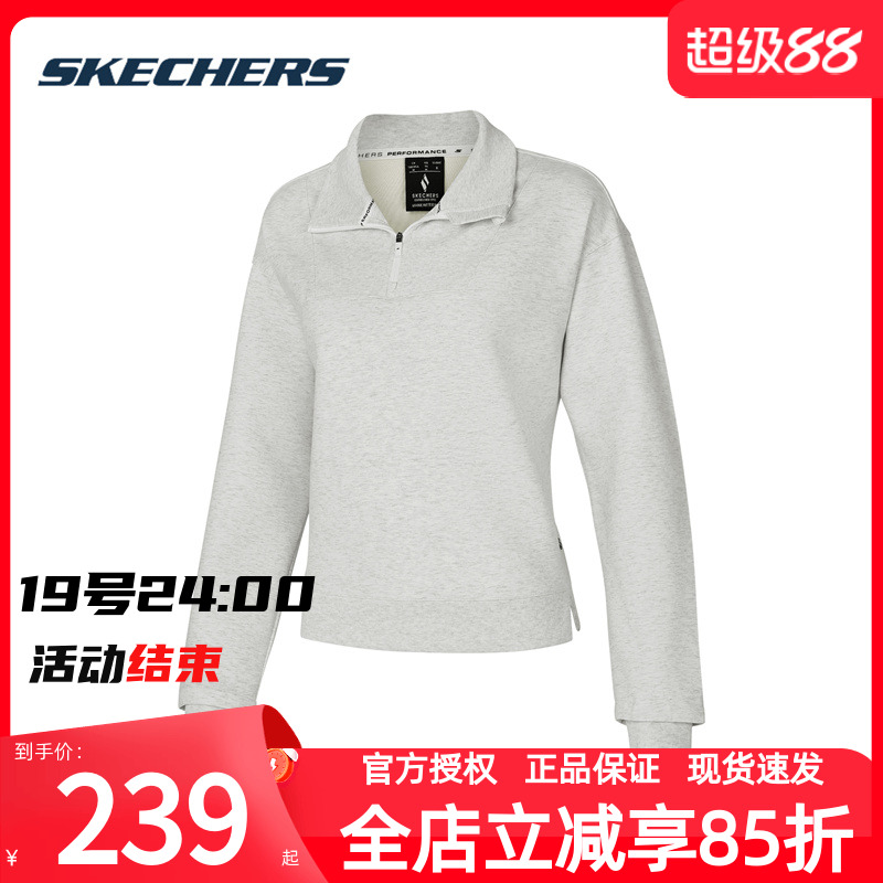 斯凯奇女款卫衣夏季新款运动休闲上衣针织透气套头衫长袖T恤衫女