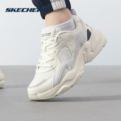 斯凯奇（Skechers）男鞋春季网面透气老爹鞋踏浪跑步鞋休闲运动鞋